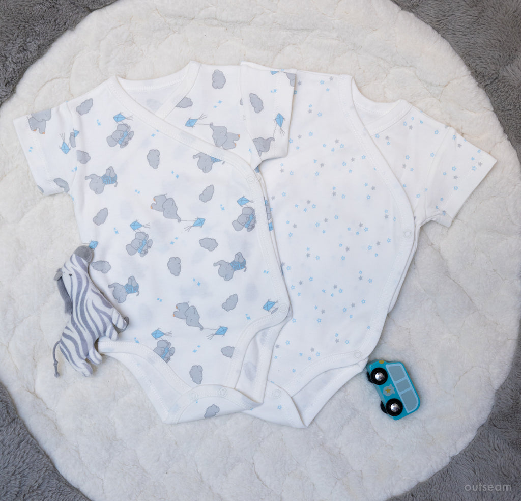 Outseam Bodysuit Set - Blue — soft cotton baby bodysuit set with outward seams